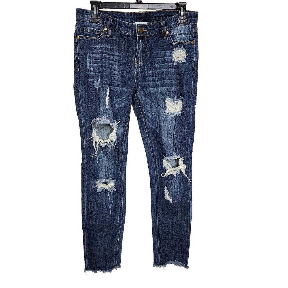 Plush Boutique Womens Jeans Small Destroyed Distressed Blue Denim Skinny Stretch